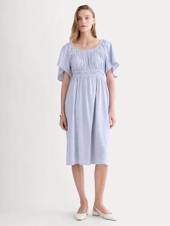 Everlane Dresses & Skirts - Everlane Light Blue Pinstripe Smocked Midi Dress